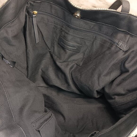 REBECCA MINKOFF Aztec Feel Beach Tote Shoulder Bag Black Beige Tweed Beaded - Picture 10 of 12